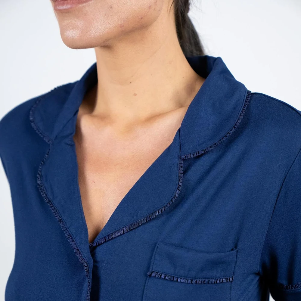 Jolene Cropped Pajama Set Navy 4 Jolene Cropped Pajama Set Navy - Image 2