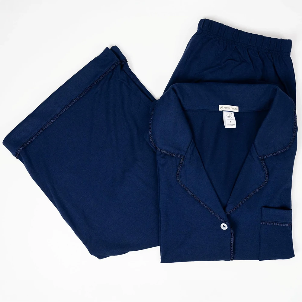 Jolene Cropped Pajama Set Navy 5 Jolene Cropped Pajama Set Navy - Image 3