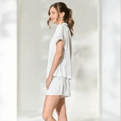 Charmeuse Shortie PJs -Fashion Lingerie Store CatalfoCharmeuseShortiePJsIvory 3