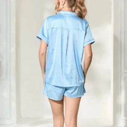 Charmeuse Shortie PJs -Fashion Lingerie Store CatalfoPowderBlueCharmeuseShortiePJs 1