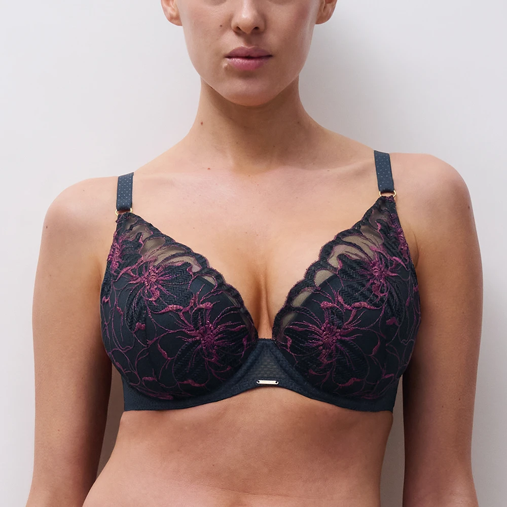 Chantelle Fleurs Signature Lace Plunge T-Shirt Bra Sailing Blue 3 Chantelle Fleurs Signature Lace Plunge T-Shirt Bra Sailing Blue