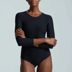 Commando Butter 3/4 Sleeve Crewneck Bodysuit In Black