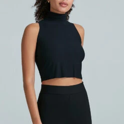 Commando Butter High Neck Crop Top Black