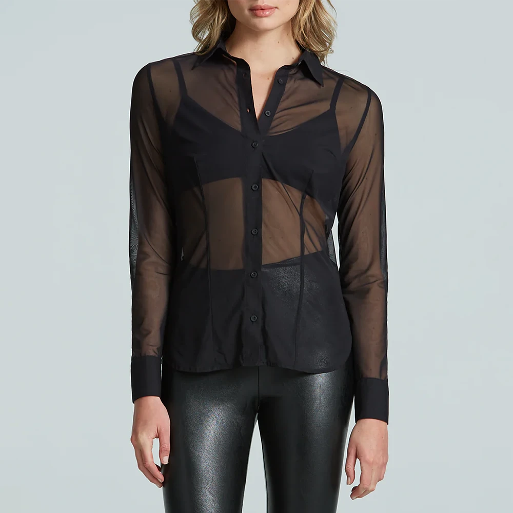 Commando Chic Mesh Button Down Shirt In Black 3 Commando Chic Mesh Button Down Shirt In Black