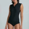 Commando Classic Sleeveless Button Down Bodysuit 2 Commando Classic Sleeveless Button Down Bodysuit -Fashion Lingerie Store CommandoClassicButtonDownBDS206Black