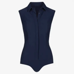 Commando Classic Sleeveless Button Down Bodysuit 13 Commando Classic Sleeveless Button Down Bodysuit -Fashion Lingerie Store CommandoClassicButtonDownBDS206Navy1