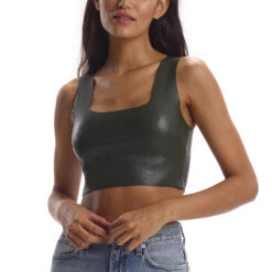 Commando Faux Leather Squareneck Crop Top Basic Colors