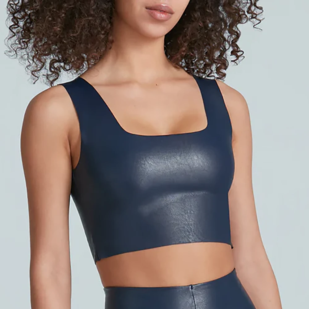 Commando Faux Leather Squareneck Crop Top Navy 3 Commando Faux Leather Squareneck Crop Top Navy