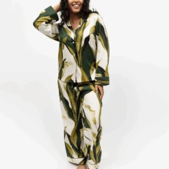 Cyberjammies Maida Vale Olive Floral Long Sleeve Pyjama Set