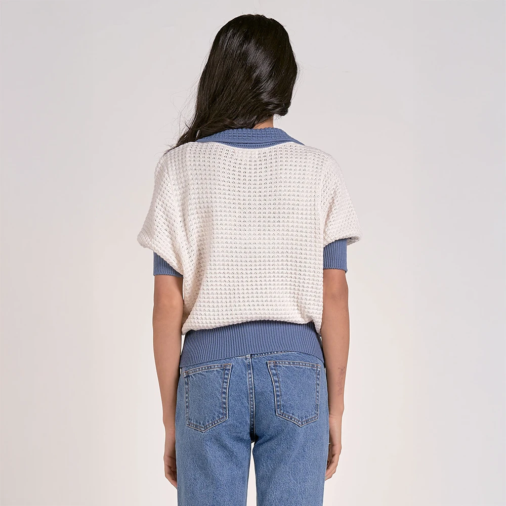 ELAN Blue Collar Short Sleeve Sweater 4 ELAN Blue Collar Short Sleeve Sweater - Image 2