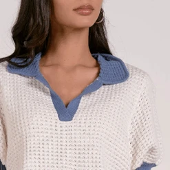 ELAN Blue Collar Short Sleeve Sweater 9 ELAN Blue Collar Short Sleeve Sweater -Fashion Lingerie Store ElanBlueCollarShortSleeveSweaterSWB11415 3