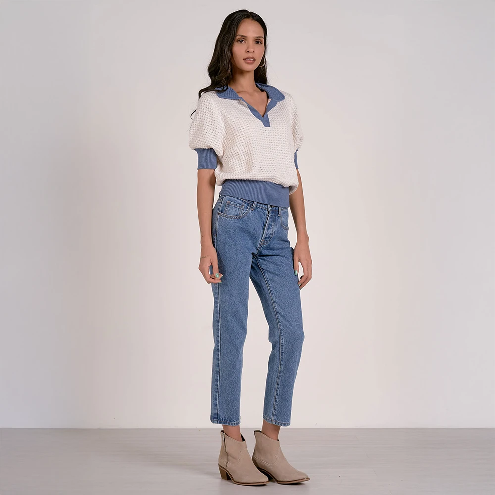 ELAN Blue Collar Short Sleeve Sweater 7 ELAN Blue Collar Short Sleeve Sweater - Image 5