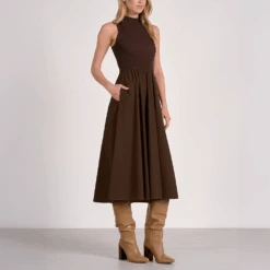 ELAN Chocolate Mockneck Sleeveless Dress