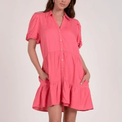 ELAN Collared Tiered Mini Dress Pink