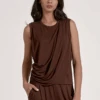 ELAN Drapey Brown Sleeveless Top 2 ELAN Drapey Brown Sleeveless Top -Fashion Lingerie Store ElanDrapeyBrownSleevelessTopVJ11553