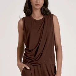 ELAN Drapey Brown Sleeveless Top
