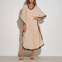 ELAN Kaftan Fray Edge 7 ELAN Kaftan Fray Edge -Fashion Lingerie Store ElanKaftanFrayEdgeCG6607tan