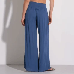 ELAN Smock Waist Wide Leg Pants 12 ELAN Smock Waist Wide Leg Pants -Fashion Lingerie Store ElanSmockWaistWideLegPantsRG2306Blue 3