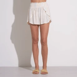 ELAN Smocked Waist Shimmer Stripe Short White