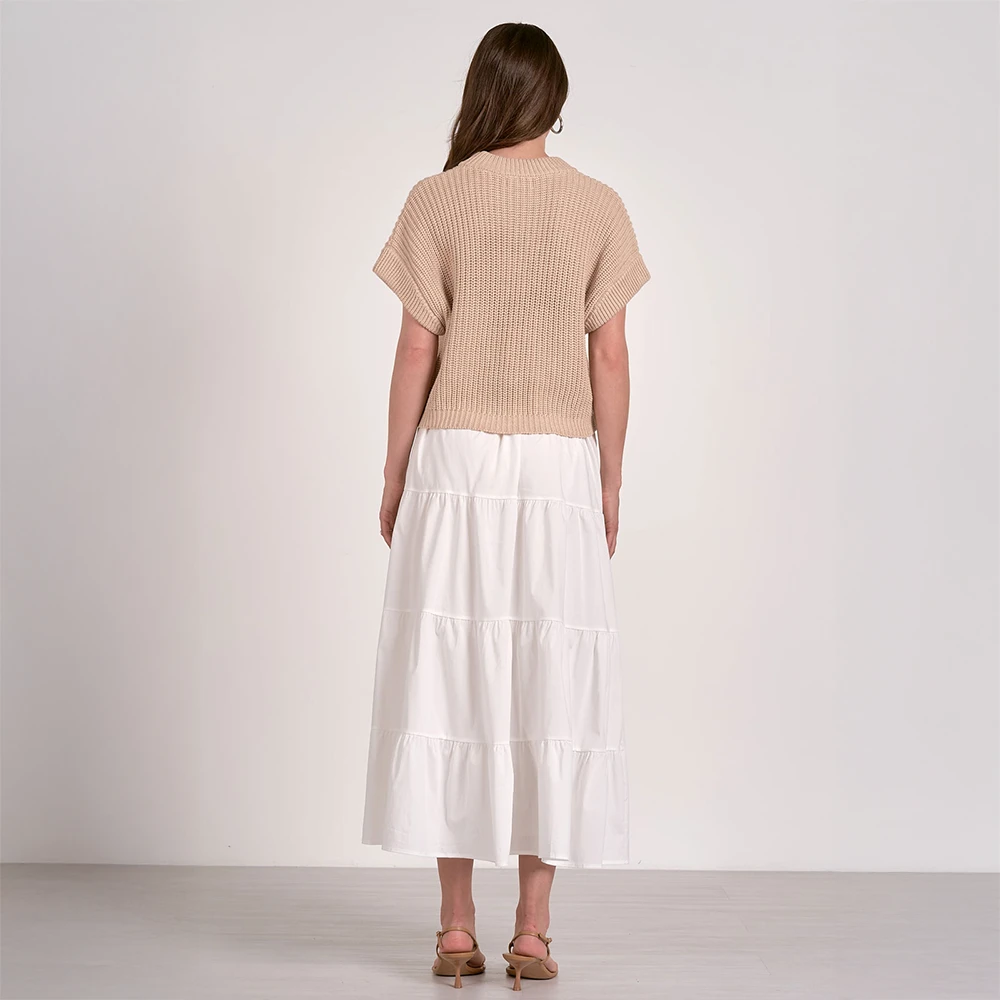 ELAN Tiered Sweater Maxi Dress White/Tan 4 ELAN Tiered Sweater Maxi Dress White/Tan - Image 2