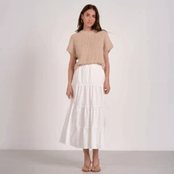 ELAN Tiered Sweater Maxi Dress White/Tan 7 ELAN Tiered Sweater Maxi Dress White/Tan -Fashion Lingerie Store ElanTieredSweaterMaxiDressSWV50098WhiteTan 2