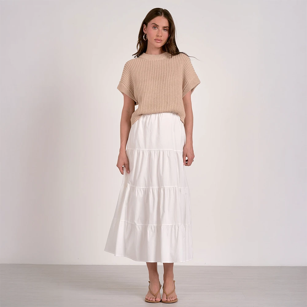 ELAN Tiered Sweater Maxi Dress White/Tan 5 ELAN Tiered Sweater Maxi Dress White/Tan - Image 3