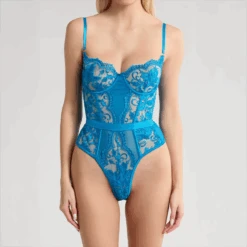 Embroidered Underwire Bodysuit Blue