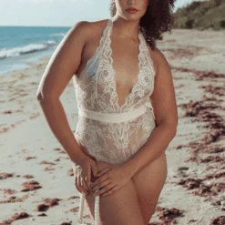 Whisper Peach Lace Teddy