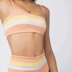 Rebel Stripe Bikini Top Cream