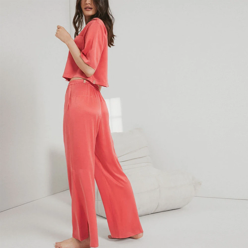 Washable Silk High Rise Pant Set Coral 4 Washable Silk High Rise Pant Set Coral - Image 2