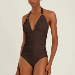 Adjustable Halter One Piece Chocolate