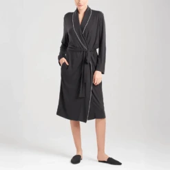 Oasis Piped Collar Robe Black
