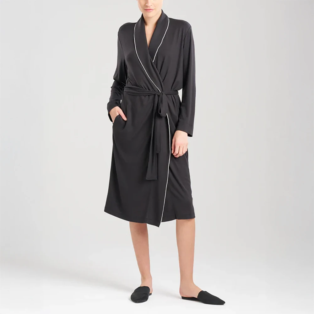 Oasis Piped Collar Robe Black 3 Oasis Piped Collar Robe Black
