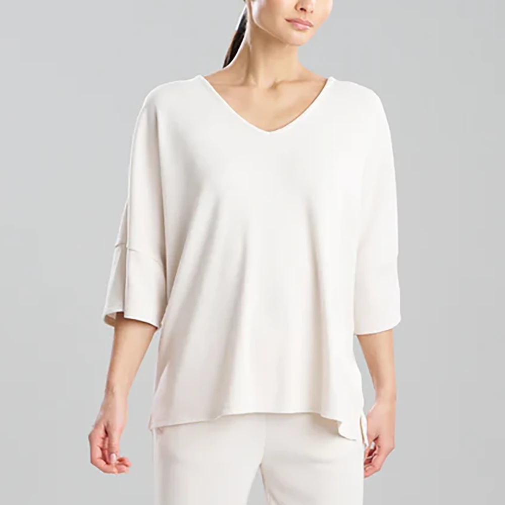 Tranquility Waffle V-Neck Top White 3 Tranquility Waffle V-Neck Top White