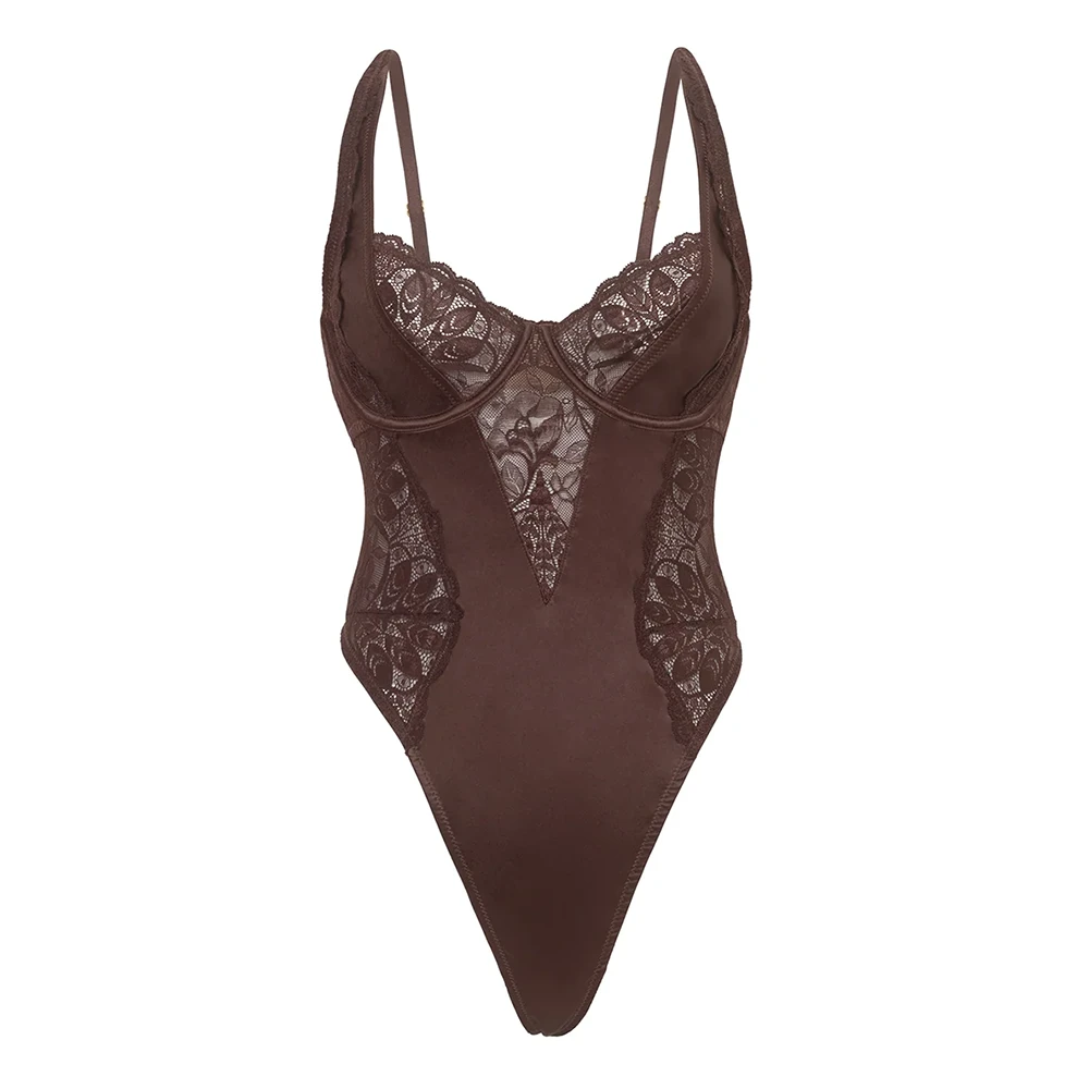 Adeline Satin & Lace Teddy Chocolate 5 Adeline Satin & Lace Teddy Chocolate - Image 3