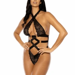 Lace Halter Teddy -Fashion Lingerie Store OhLaLaLaceHalterTeddy52 11521Black2