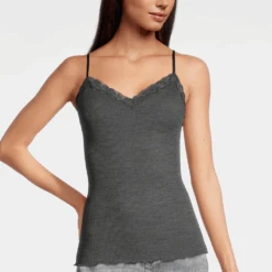 Spaghetti Top In Wool And Silk With Leavers Lace 10 Spaghetti Top In Wool And Silk With Leavers Lace -Fashion Lingerie Store OscalitoSpaghettiTopinWoolandSilkwithLeaversLace3408Grey1