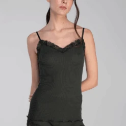 Wool And Silk Camisole Top With Leavers Lace Bosco
