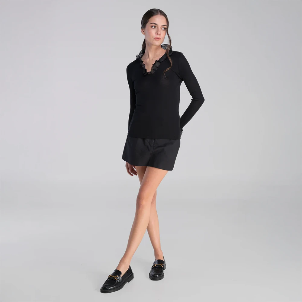 Wool And Silk Long Sleeves Shirt With Chiffon Black 6 Wool And Silk Long Sleeves Shirt With Chiffon Black - Image 4