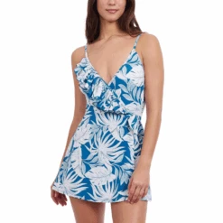 Malaya Surplice Ruffle Swim Dress Teal