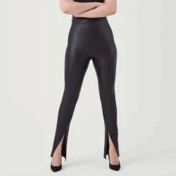 Spanx Leather-Like Front Slit Skinny Black