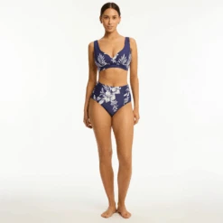 High Waist Gathered Side Pant Aloha French Navy -Fashion Lingerie Store SeaLevelHighWaistGatheredSidePantSL4140AHAlohaFrenchNavy 4