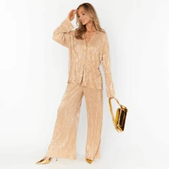 Show Me Your Mumu Everywhere Pants Gold Pleat -Fashion Lingerie Store ShowMeYourMumuEverywhereTopGoldPleat3