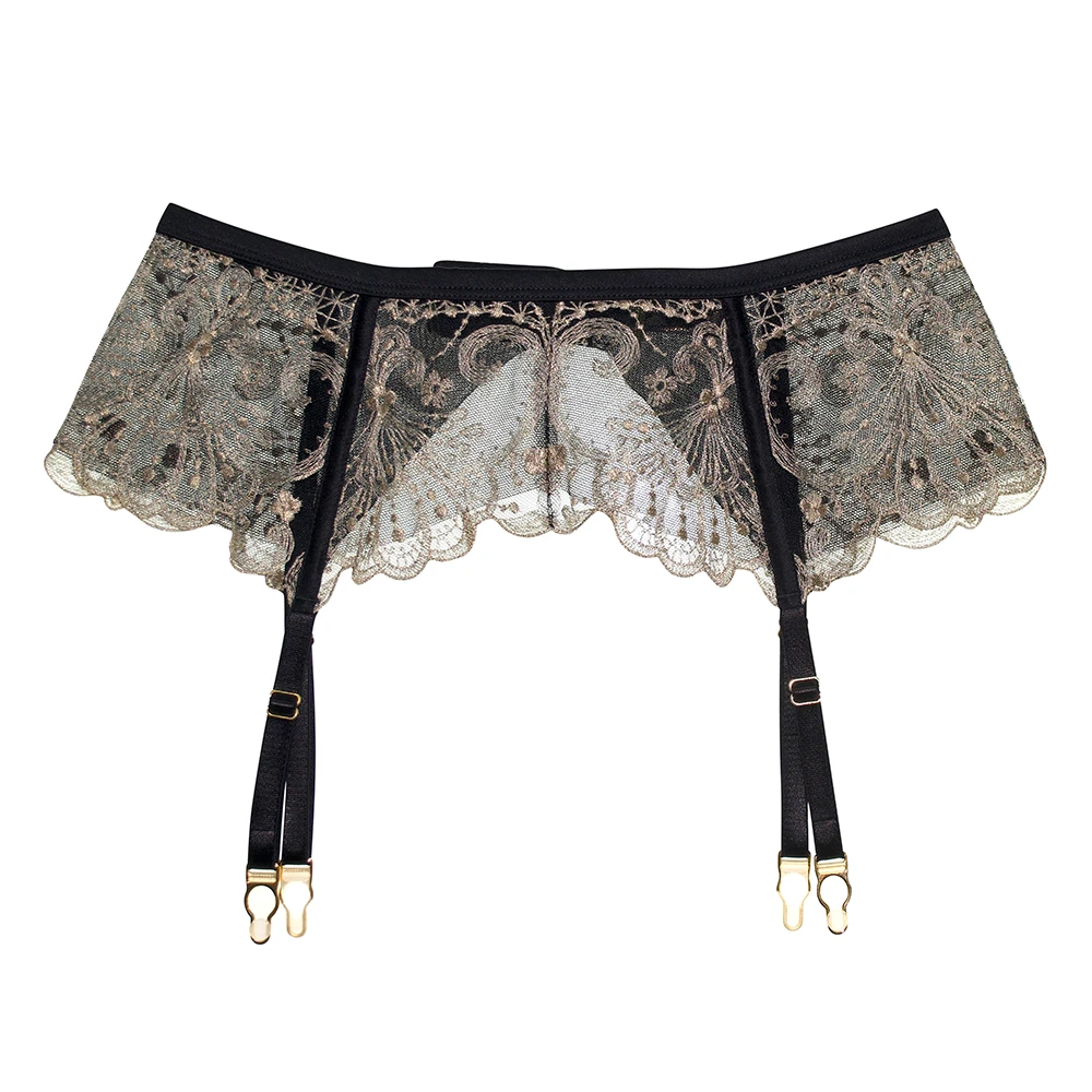 Spotlight Embroidered Garter Belt Black/Gold 3 Spotlight Embroidered Garter Belt Black/Gold