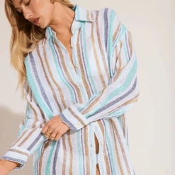 Playa Linen Boyfriend Shirt 13 Playa Linen Boyfriend Shirt -Fashion Lingerie Store VitaminAPlayaLinenBoyfriendShirt6307405Stripe 3