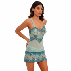Wacoal Embrace Lace Chemise Eggshell/Brittany Blue 8 Wacoal Embrace Lace Chemise Eggshell/Brittany Blue -Fashion Lingerie Store WacoalEmbraceLaceChemise814191EggshellBrittanyBlue 2